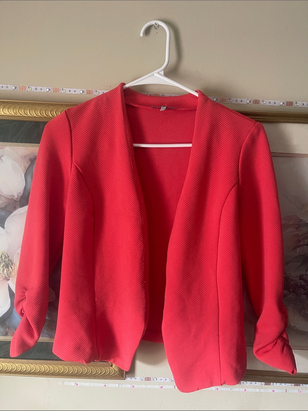 Women's Open-Front Red Textured Blazer Jacket